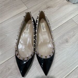 Valentino Black Patent Leather Flats with Gold Studs